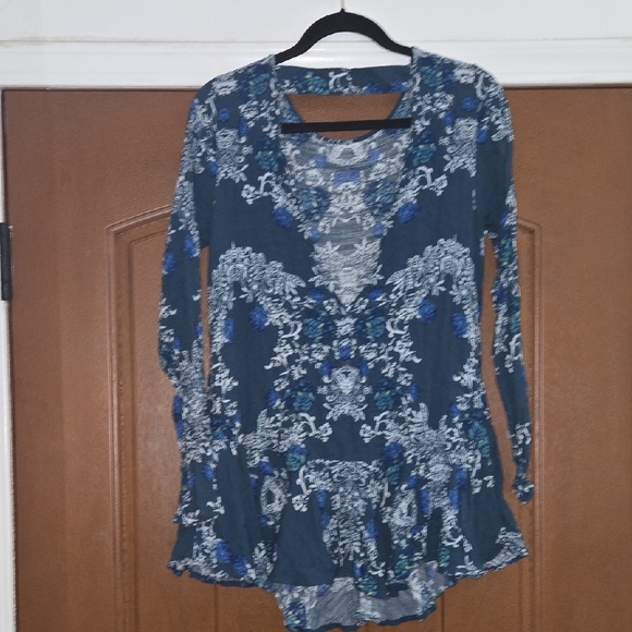 Free People Blue and White Long Sleeve Sundress - Picture 4 of 5